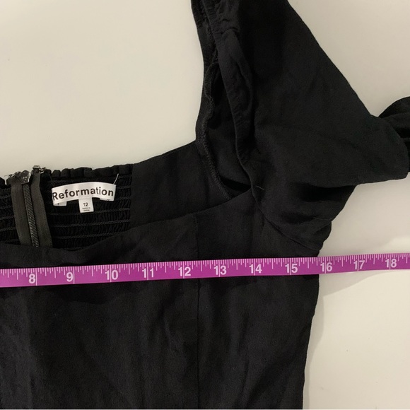 Reformation Sigmund Slit Cut Puff Shoulder Sleeve Square Neck Black Dress 12 - Picture 11 of 14